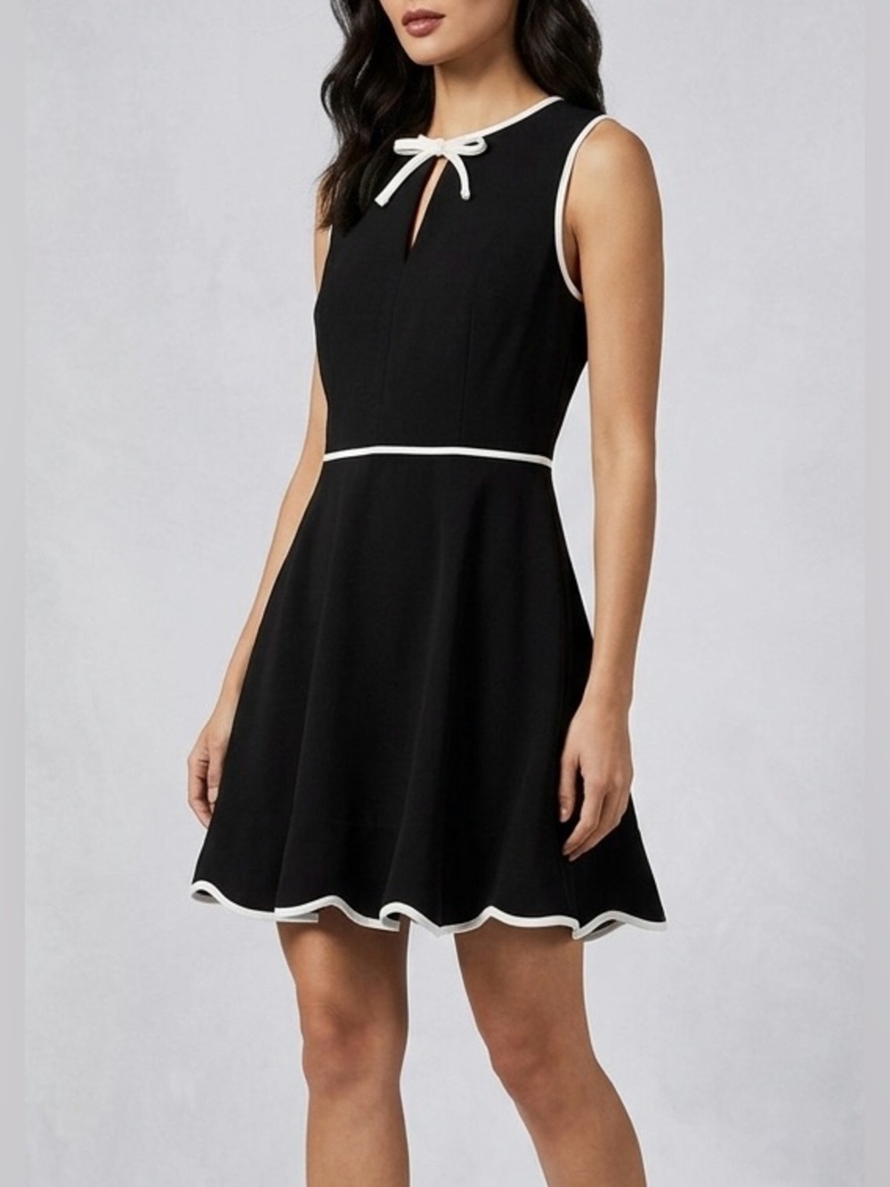 Ted Baker Black A-Line Sleeveless Dress with White Trim and Pockets